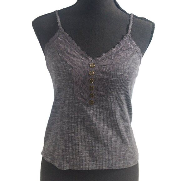 POL Babydoll Cropped Tank Top Lace Trim Adjustable Straps Size Small - Picture 1 of 5